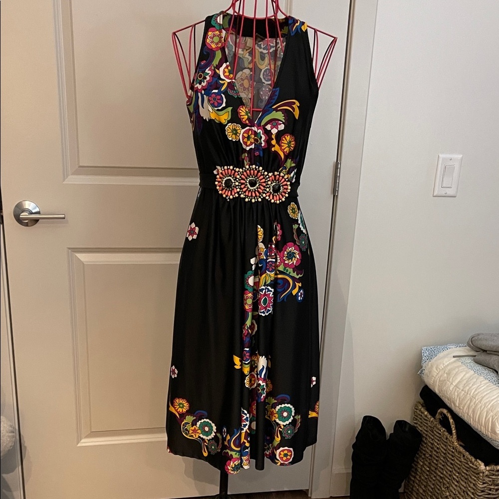 ECI New York Black Dress with Colorful Floral Patterns and beading! - Picture 2 of 6